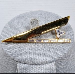 Monet Vintage Gold Tone Crystal Rhinestone Brooch Pin Signed